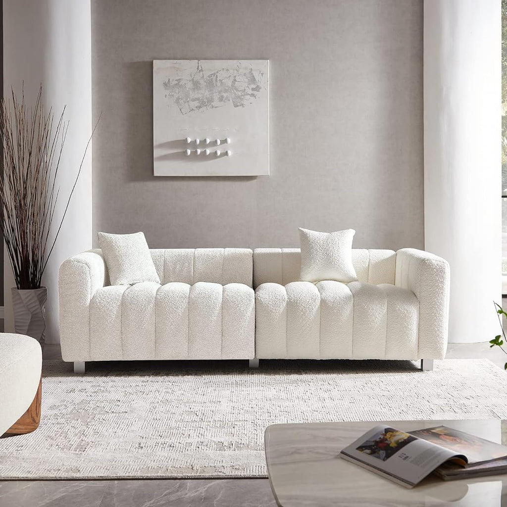 84" Oversized Sofa,Modern Teddy Loveseat Sofa (Lvory White) | Upholstered Tufted Couch,with 2 Accent Pillow,3 Seater