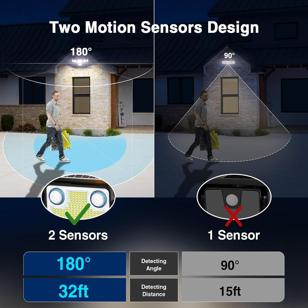 6000LM Solar Lights Outdoor Waterproof, 6 Heads Solar Flood Lights Outdoor with 2 Motion Sensor, 310 LED Motion Light