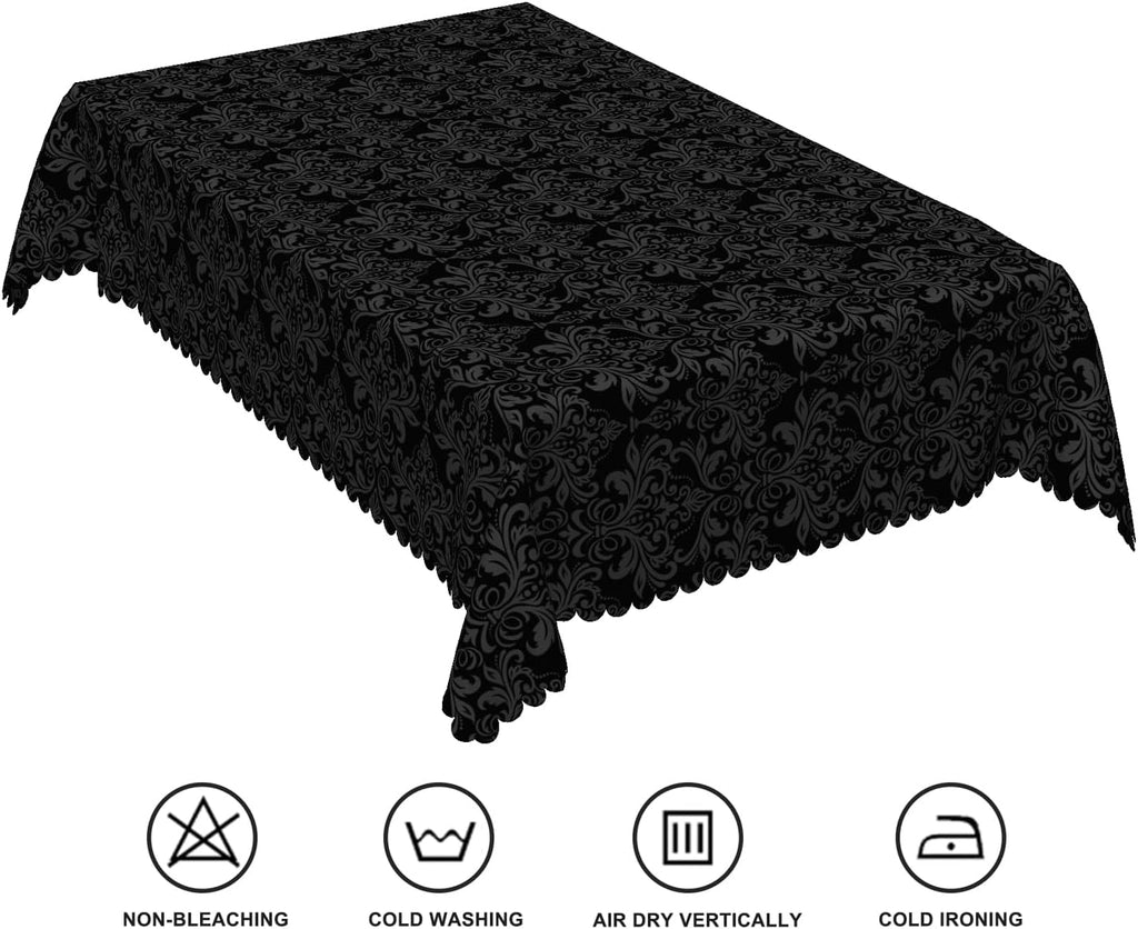 60x102inches Black Print Rectangle Tablecloth Damask Pattern Polyester Table Cloth Waterproof Wrinkl