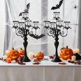 Black Candelabra Centerpieces for Tables - 5 Arm Crystal Pendant Candle Holders, Elegant Metal Centerpieces