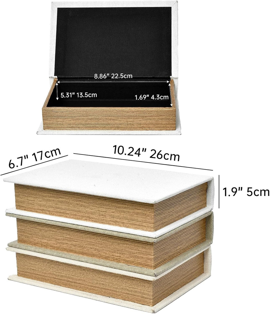 Modern Linen and Wood Decorative Faux Book Boxes Set of 3,10", Taupe,Beige,Off White