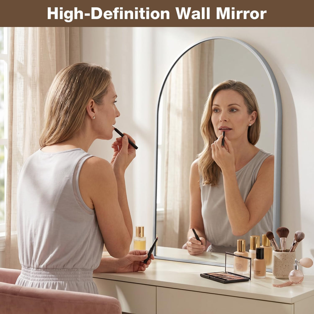 24"x36" Nickel Arched Bathroom Vanity Mirror 2Pack, Dark Brushed Frame with Arched Top and Clean-Lined