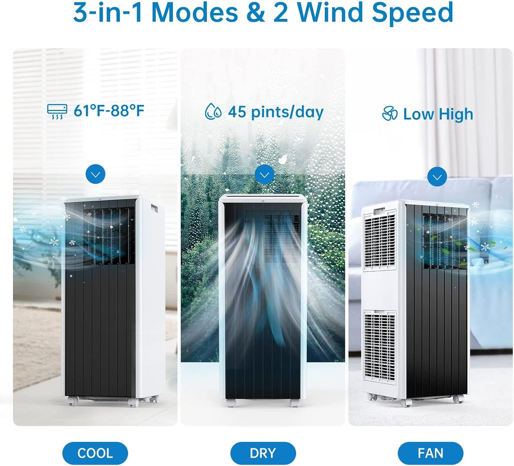8,000 BTU Portable Air Conditioner - 3-in-1 AC Unit with Cooling, Dehumidifier & Fan for Rooms Up to 350 sq.ft.
