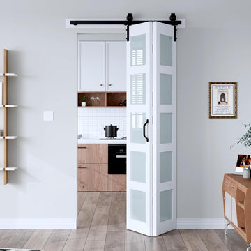 42"x 84" (Double 21" x 84") Bifold Barn Door, Bifold Sliding Barn Door with Hardware Kit, Solid MDF 
