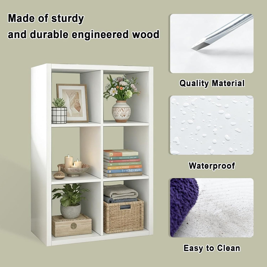 2026 Wooden Thick Frame 6 Cube Storage Organizer Shelf with Anti-Tipping Kits + Reversible Open Back Bookcase