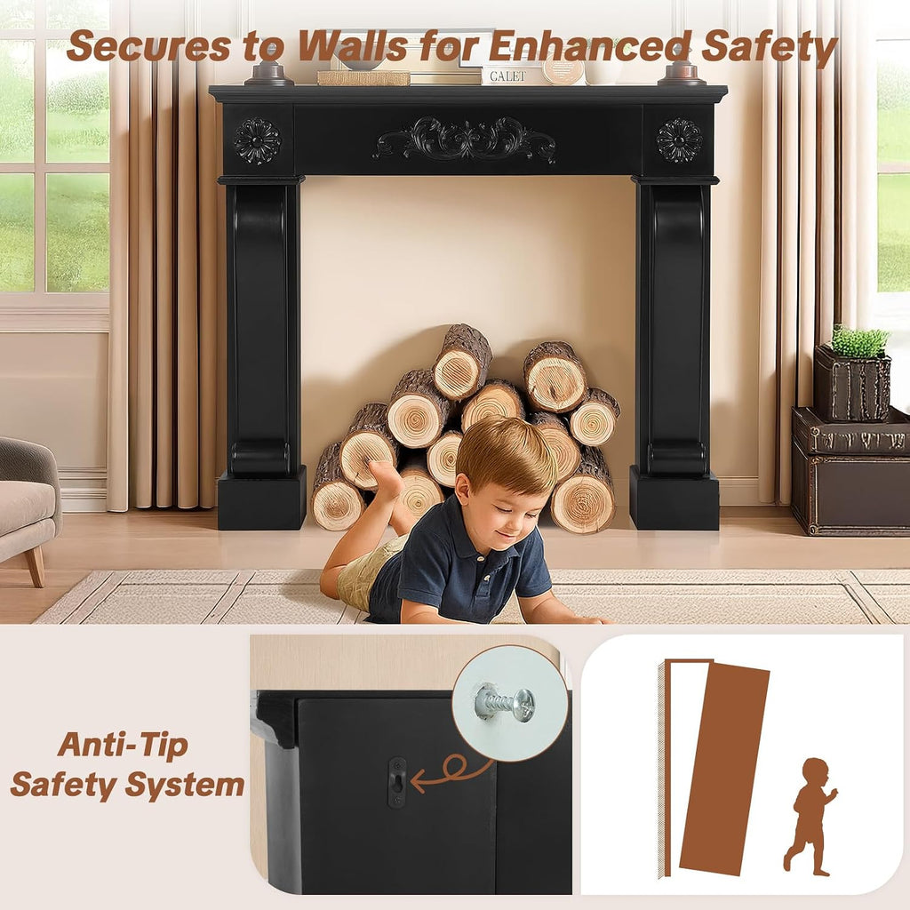 44.5", Freestanding Fireplace Surround with Leg for Electric Fireplaces, MDF Mantel Surround with Shelf for Living