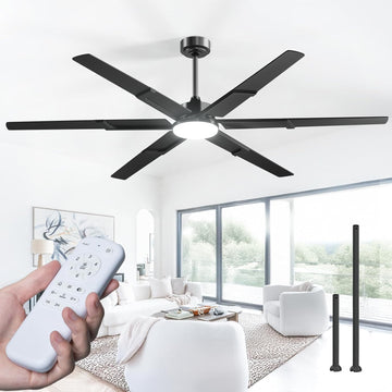 Ceiling Fans with Lights and Remote, 72 Inch Black Indoor/Outdoor Ceiling Fan with 6 Speed, Reversible DC Motor, 3CCT