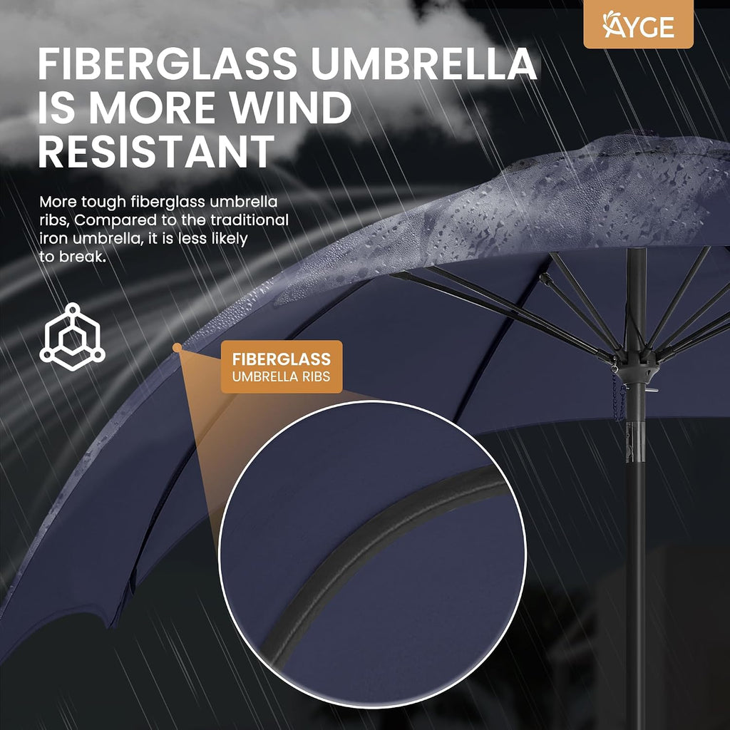 9FT Large Outdoor Patio Umbrella Market Table Umbrella-UV Resistant, Easy Push Button Tilt and Crank - Navy