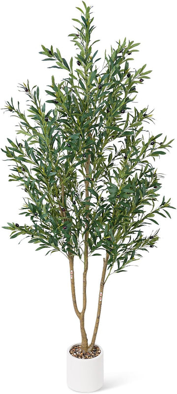 Olive Tree 6FT Fake Tree Faux Plants Indoor with Pot Artificial Tree Olive Branches and Fruits Home Office Decorations