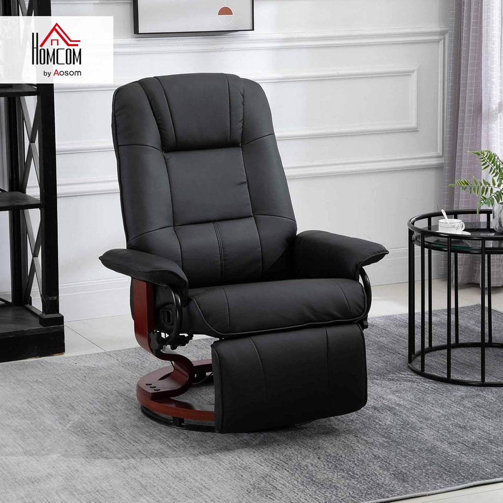 Modern Reclining Swivel Lounge Chair — Black PU Leather