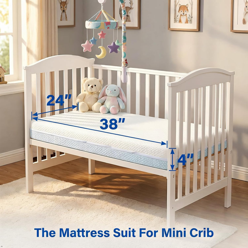 Mini Crib Mattress 38" L x 24" W, Dual-Sided Premium Foam Mattress with Removable and Washable Cover, Breathable