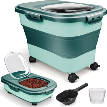Dog Food Storage Container, 10-20Lbs Collapsible Pet Food Storage Containers with Rolling Wheel Airtight Locking Lid
