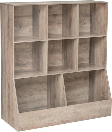 Toy Storage Organizer, Kids Cubby Cabinet with Bookshelf, 8-Cube | 3-Tier Wood Toy Book Shelf, Anti-Tip Structure