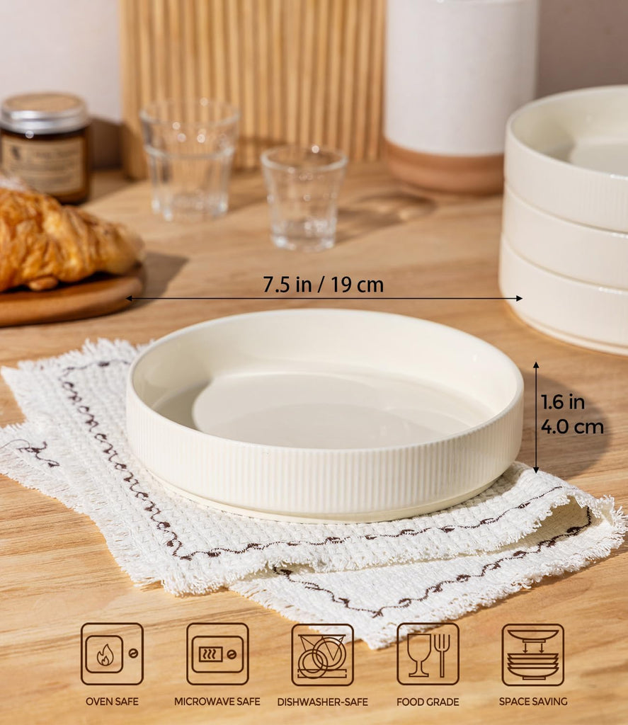 7.5" Ceramic Pasta Bowls Set of 4, Salad Bowls | Versatile Serving Bowls for Pasta, Salad, Fruit & Noodles