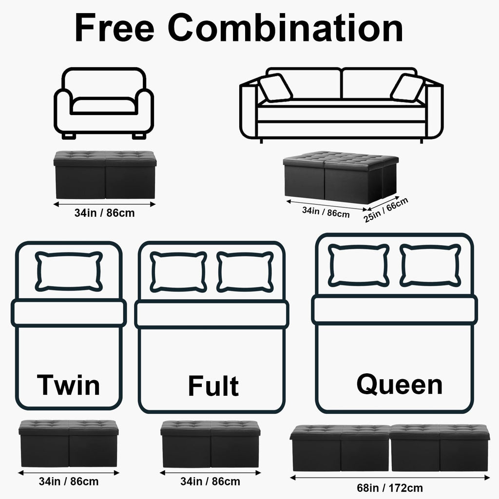 Footrest Ottoman Storage Bench, 34" Leather Folding Chest, Black