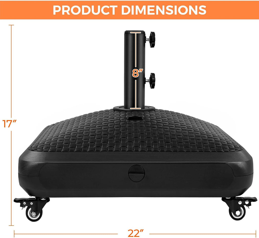 123lb Capacity Fillable Mobile Patio Umbrella Base, Windproof Heavy Duty Market Stand with 4 Wheels