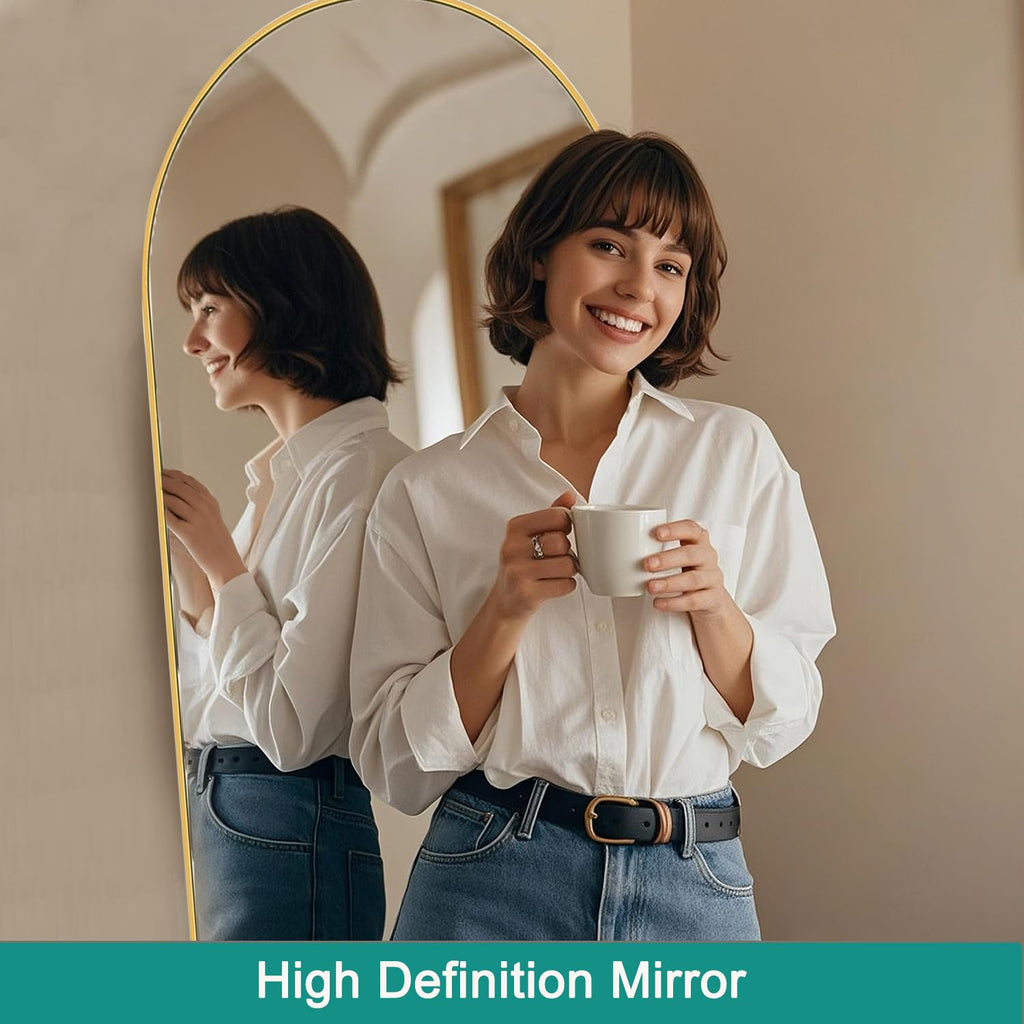 76"x34" Full Length Mirror, Oversized Arched Floor Mirror, Gold
