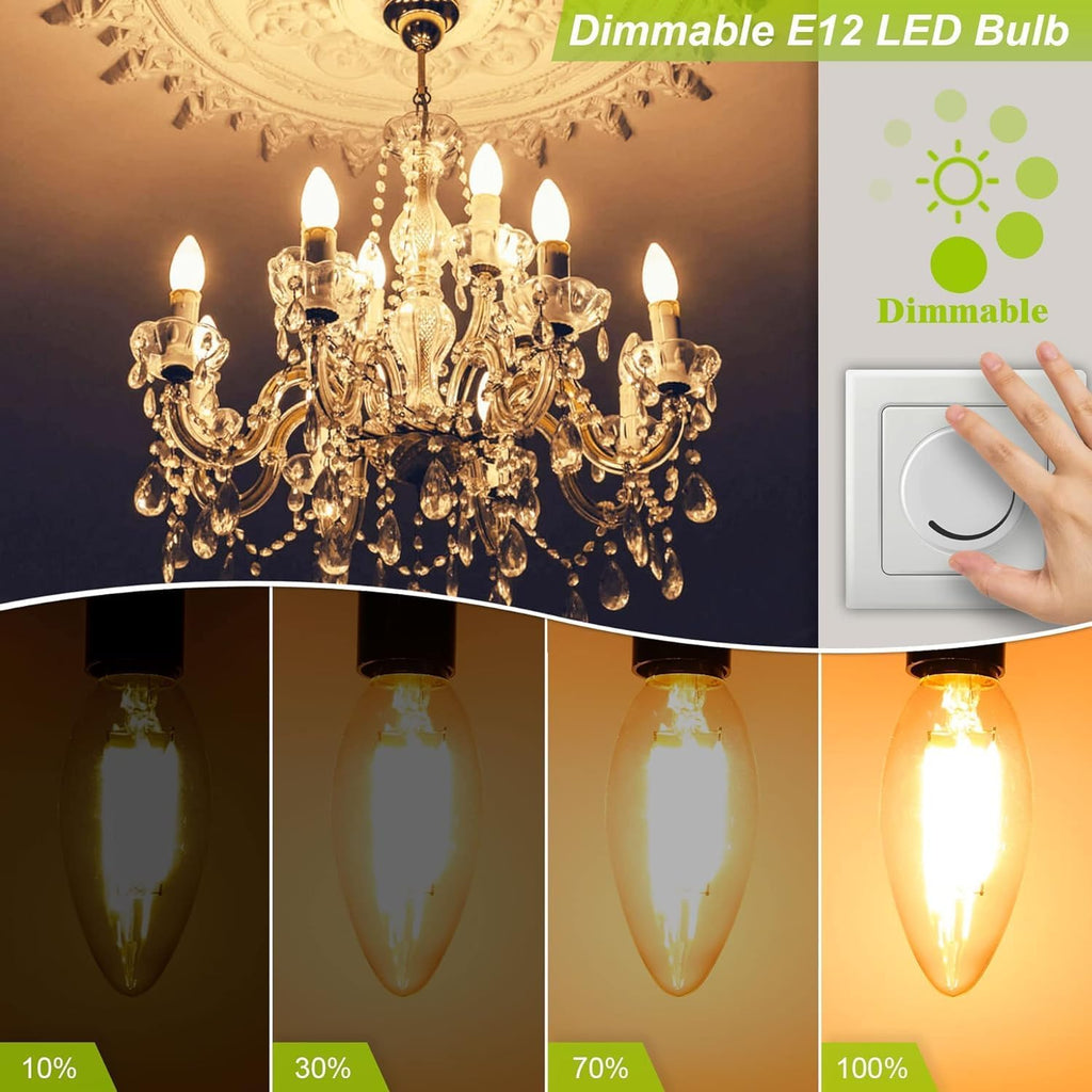 E12 LED Bulb Dimmable, Candelabra LED Bulb 40W Equivalent, 3000K Warm White, B11 B10 Type B LED Light Bulbs 4W