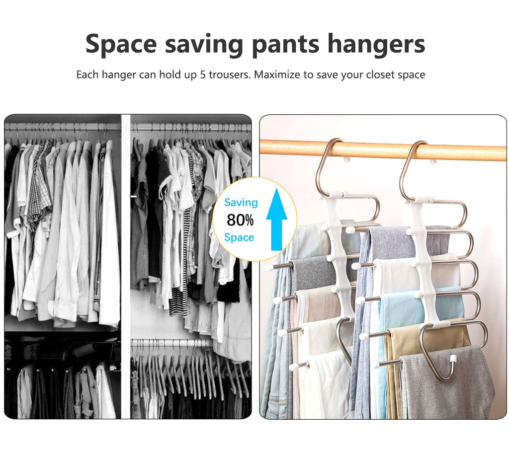 Upgrade Azeroth Pants Hangers 4 Pack Space Saving S-Type Stainless Steel Clothes Pants Hangers, Anti-Slip