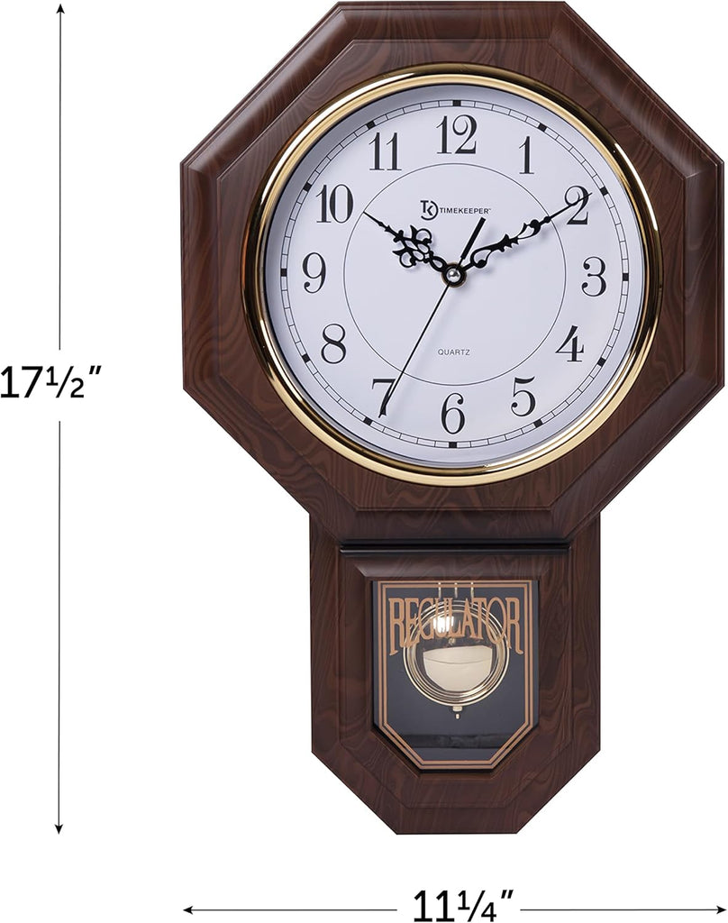 Timekeeper Essex Faux Wood Traditional Schoolhouse Pendulum Wall Clock for Home and Office, Westminster Chime, Clock Size 17.5 Inch x...