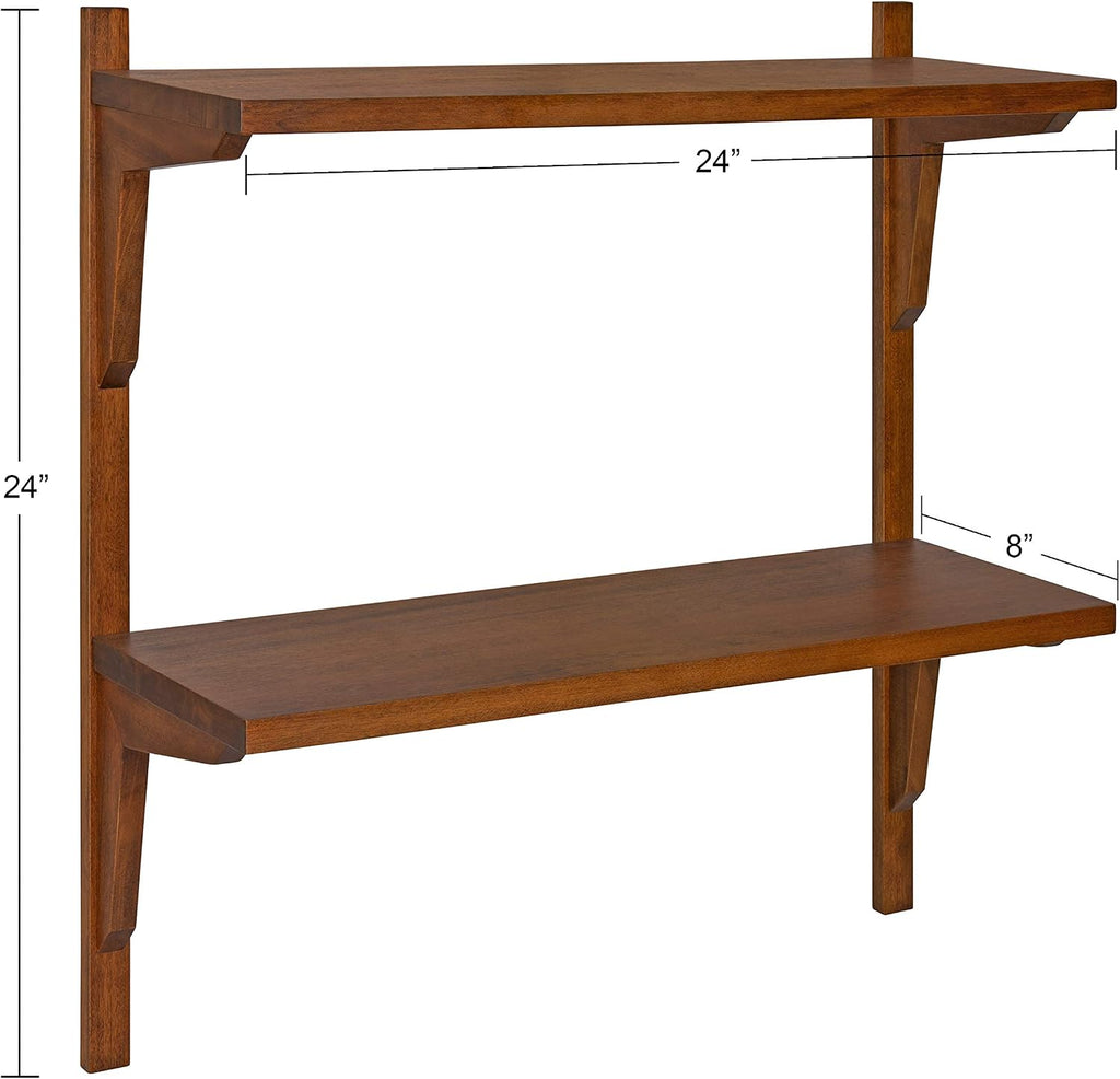 Meridien Mid-Century Wall Shelves, 24" x 8" x 24", Walnut, Transitional Wall Decor and Storage