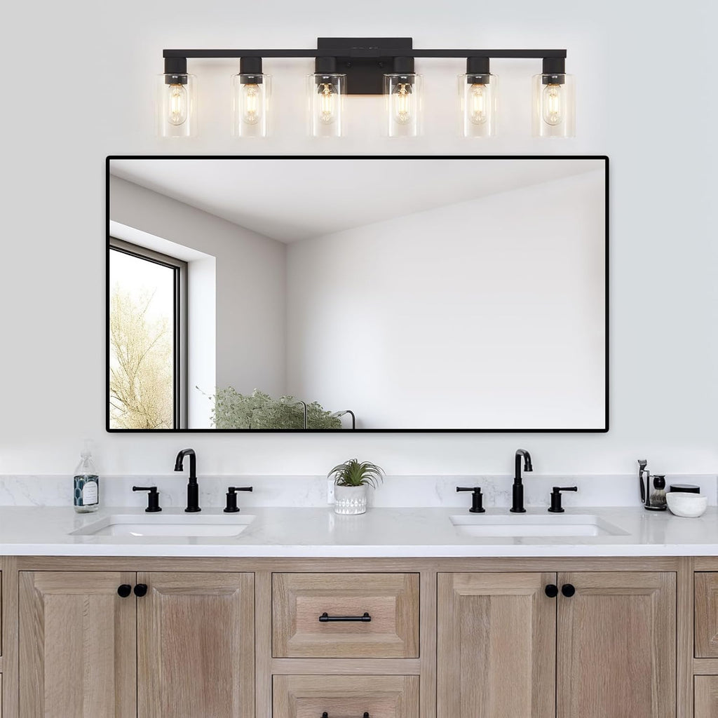 6 Light Bathroom Vanity Light, Matte Black Vanity Light Fixtures, Large Vanity Lights , Farmhouse Light Fixtures with