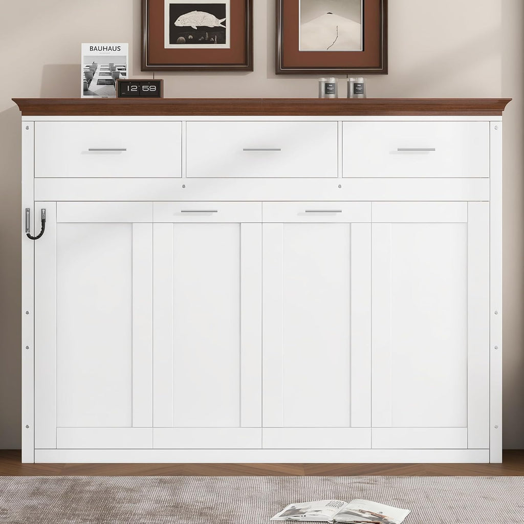 Twin Murphy Bed, Wood Wall Bed Frame with 3 Storage Drawers, Folding Cabinet Bed Frame for Home Office, Guest Room