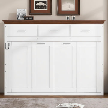 Twin Horizontal Murphy Bed with Drawers,Wood Space-Saving Folding Hideaway Murphy Wall Bed with Storage Drawers, for Adults,White