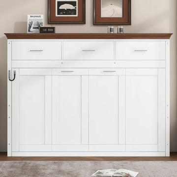 Twin Size Murphy Bed, Wood Murphy Bed Wall Bed with 3 Drawers, White