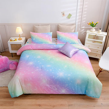 6Pcs Gradient Glitter Full Comforter Sets for Kids - Set of 6
