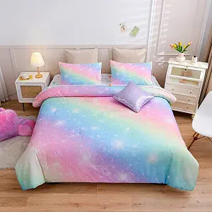6Pcs Gradient Glitter Full Comforter Sets for Kids - Set of 6