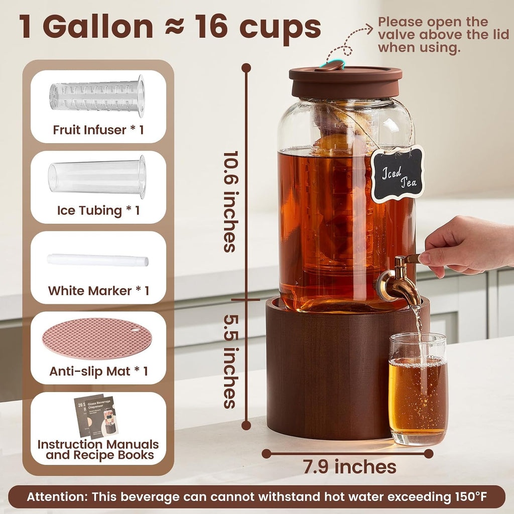2 * 1 Gallon Glass Drink Dispenser for Parties Beverage Dispenser - Set of 2