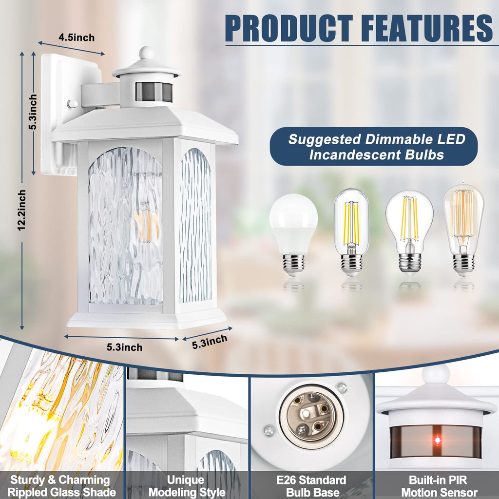 White Motion Sensor Outdoor Wall Lantern, Dusk to Dawn, 1 Pack
