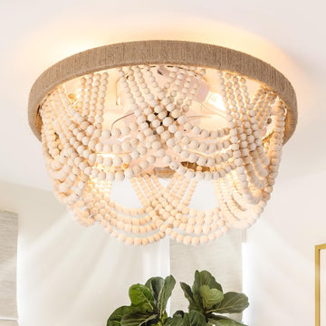 20" Boho Ceiling Fan with Light, Coastal Fandelier Ceiling Fans with Lights and Remote Control