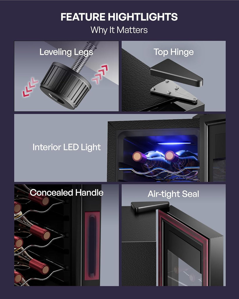 12 Bottle Compressor Wine Cooler Refrigerator, Freestanding Wine Cellar with Gla