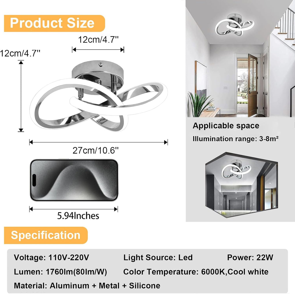 Hallway Light Acrylic Modern LED Ceiling Light Fixtures Cool White 6000K Close to Ceiling Lights Bathroom Kitchen