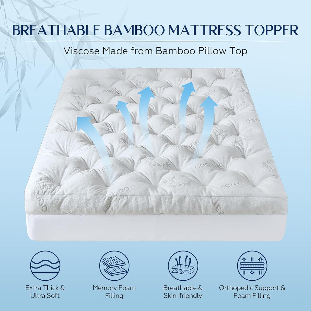 5 Inch Cooling Bamboo Mattress Topper Full Size 54X75 in 2000 Gsm Full
