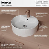 Karran Valera 18 Inch Round Vessel Bathroom Sink, Vitreous China Above Counter Vanity Sink with Overflow