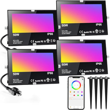 LED Flood Light Outdoor 500W Equivalent 5000LM,Bluetooth RGBW Colored Floodlight Landscape Lighting with APP