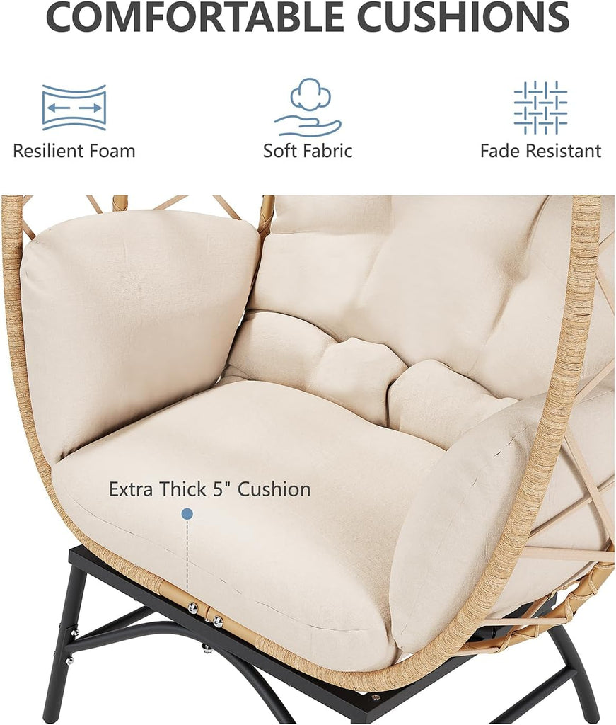 Wicker Egg Chair Outdoor, Oversized Patio Lounge Chairs with Cushion for Indoor Living Room, Bedroom, Outside