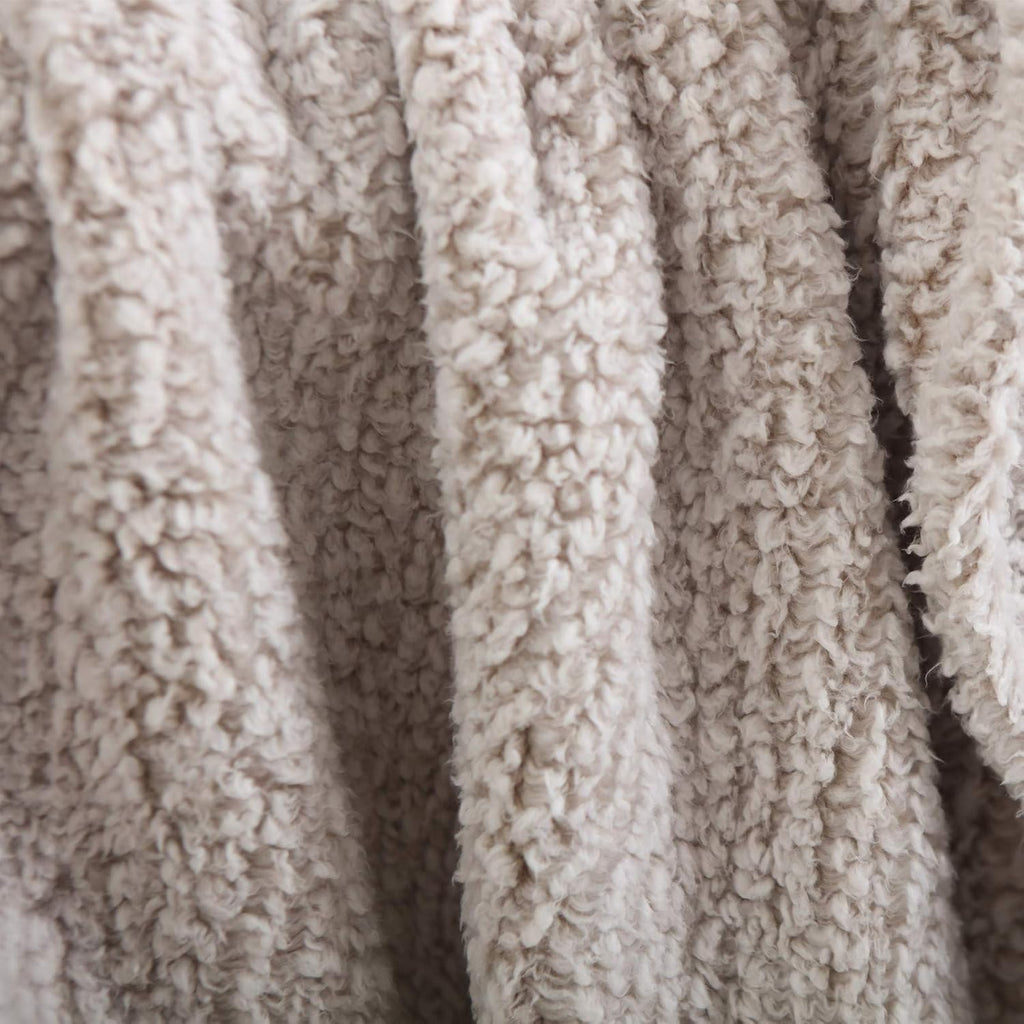 Ultra Soft Cozy Throw Blanket with Tassel, Light Weight Warm Decorative 2 Tones Ombre Light Brown Pattern Reversible
