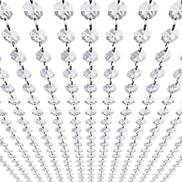 99ft Acrylic Crystal Garland Strands - Hanging Chandelier Gem Bead Chain - 14mm Clear Octagon Prism Diamond String