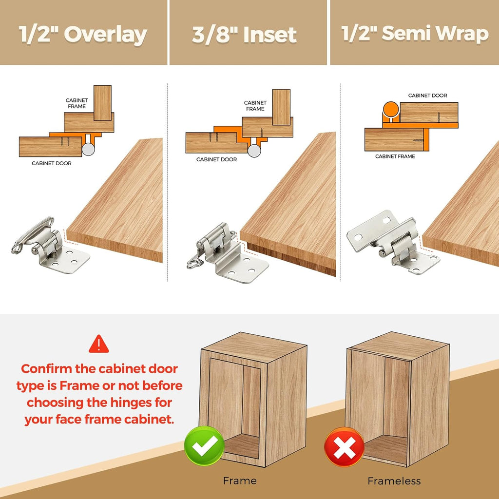 30 Pack 15 Pair Brushed Nickel Cabinet Hinges - 1/2 inch Overlay Kitchen Cabinet Hinges, Semi-Concealed Hinges, Self