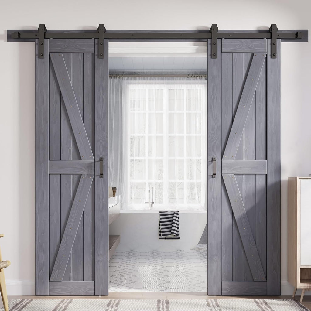 Gray Double 24x84 Inch Doors 48 barn Door with 8FT Barn Door Hardware Kit Included K Shape Natural S