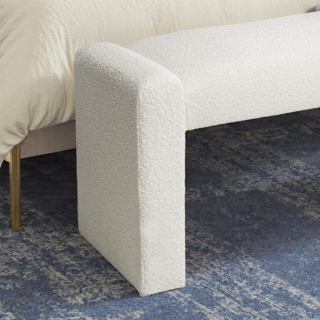 47" End of Bed Bench, Modern Fabric Upholstered Entryway Bench, Footrest Stool Accent Bench with Solid Wood Frame