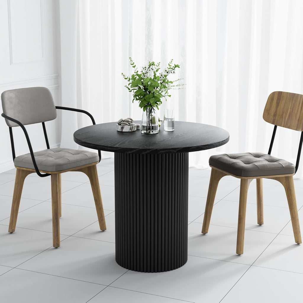 Round Dining Table, 34.3" Modern Wood Kitchen Table for 2 to 4, Pedestal Circle Dining Tables, Fluted Dining Table