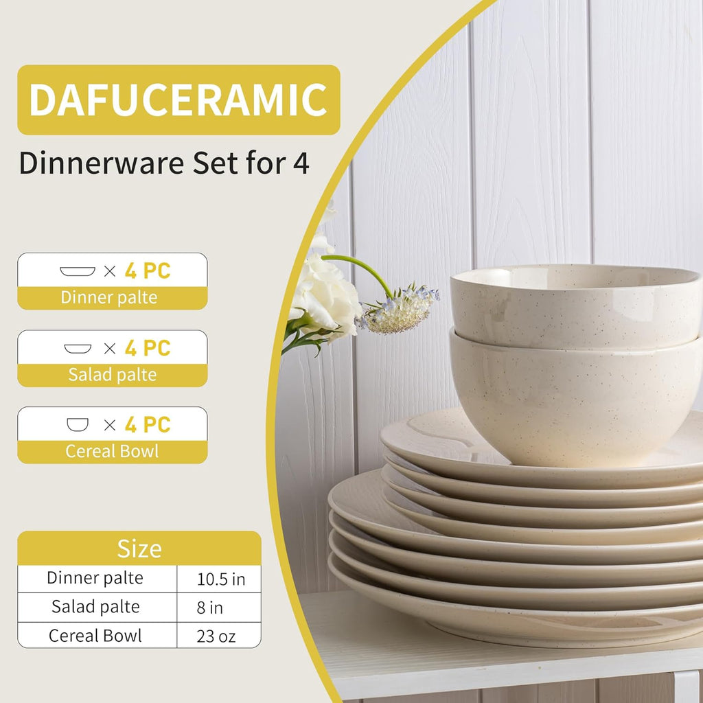 Plates and Bowls Sets, 12 Pieces Modern Stoneware Dinnerware Set for 4 Kitchen Dinner Set Ceramic Dishware Dishes Set