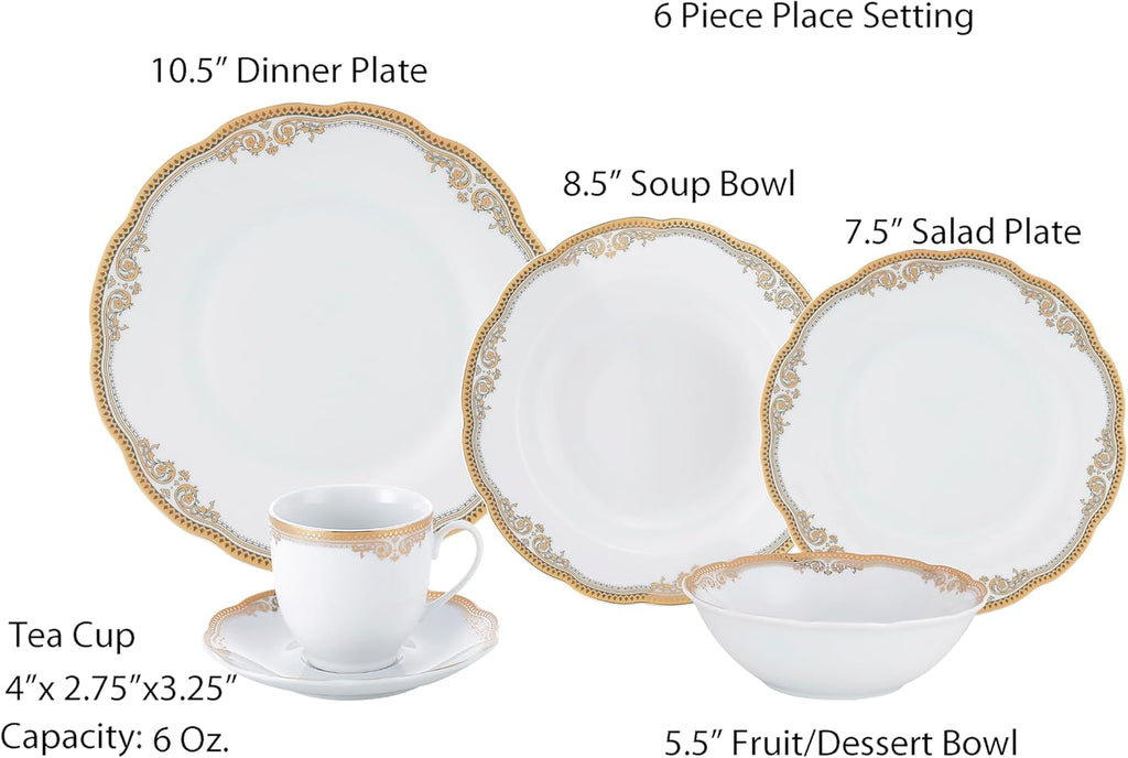 Catherine 24 Piece Porcelain Dinnerware Set, Gold