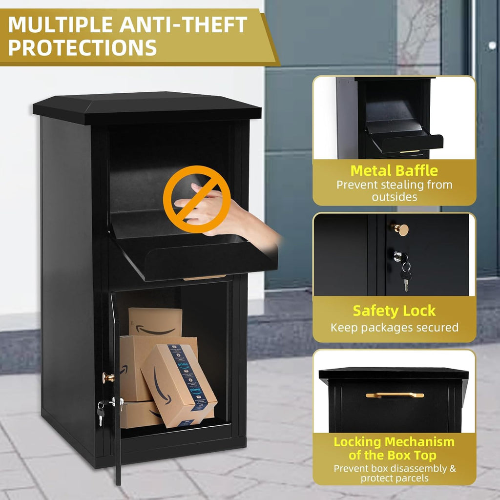Large Package Delivery Box 17.6" x 15.7" x 38" Parcel Drop Box with Lock, 2.7 ft3 Anti-Theft Lockable Storage Box