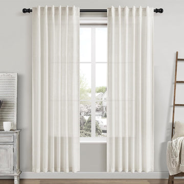 Cream Linen Curtains 80 Inch Length 2 Panels Set Back Tab Drapes Living Room Modern Farmhouse Coastal Decor Semi